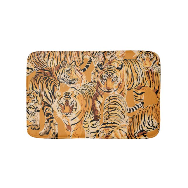 Vintage Tiger Safari Wildlife Pattern Bath Mat (Front)