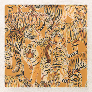 Vintage Tiger Safari Wildlife Pattern Glass Coaster