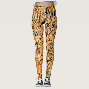 Vintage Tiger Safari Wildlife Pattern Leggings