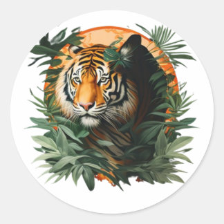 Vintage Tiger Shirt, Japanese Tiger, Aesthetic Shi Classic Round Sticker