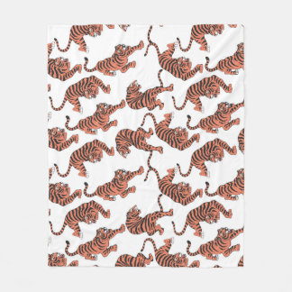 Vintage tigers, hand-drawn seamless pattern. fleece blanket