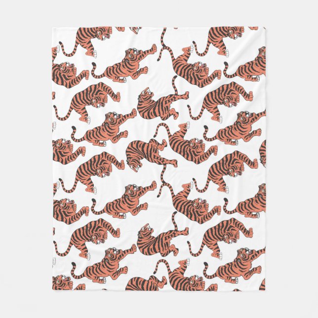 Vintage tigers, hand-drawn seamless pattern. fleece blanket (Front)