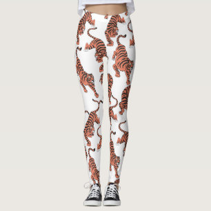 Vintage tigers, hand-drawn seamless pattern. leggings