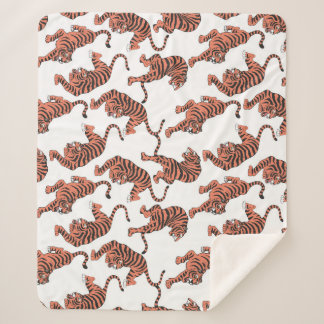 Vintage tigers, hand-drawn seamless pattern. sherpa blanket