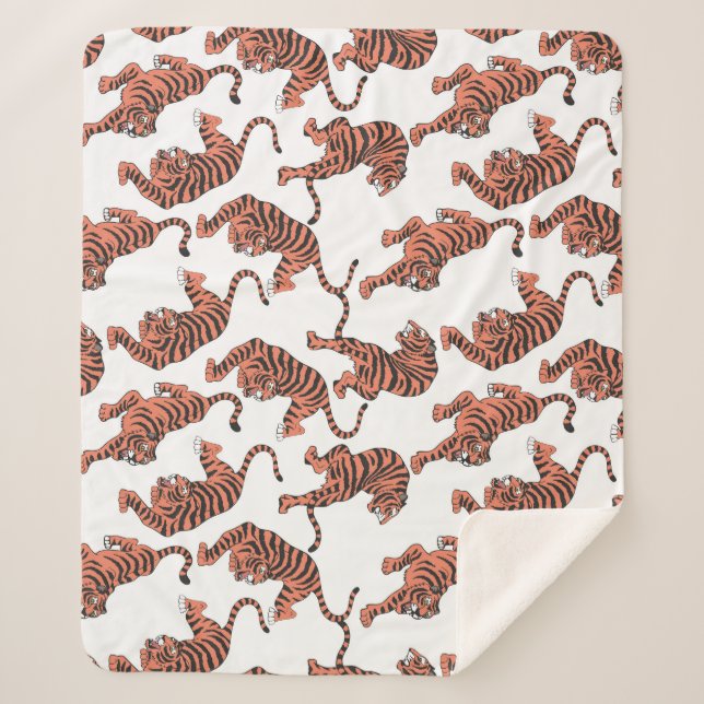 Vintage tigers, hand-drawn seamless pattern. sherpa blanket (Front)