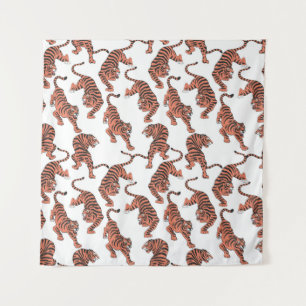 Vintage tigers, hand-drawn seamless pattern. tapestry