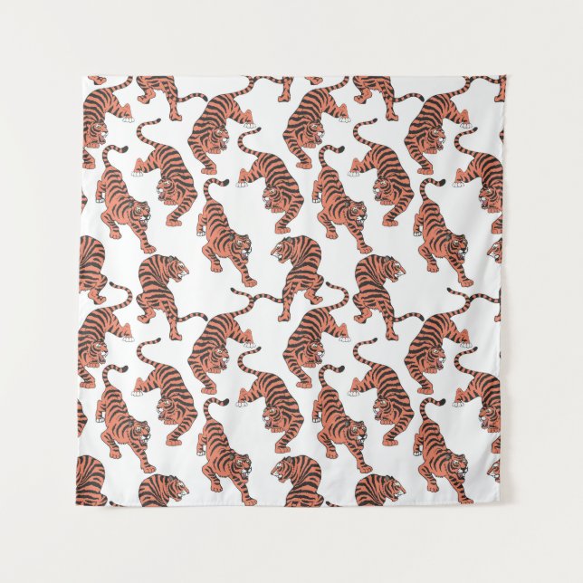 Vintage tigers, hand-drawn seamless pattern. tapestry (Front)