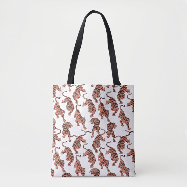 Vintage tigers, hand-drawn seamless pattern. tote bag (Front)