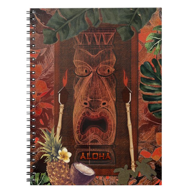 Vintage Tiki Aloha Hawaiian Rustic Tropical Island Notebook (Front)