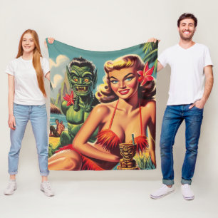 Vintage Tiki Pin Up Fleece Blanket