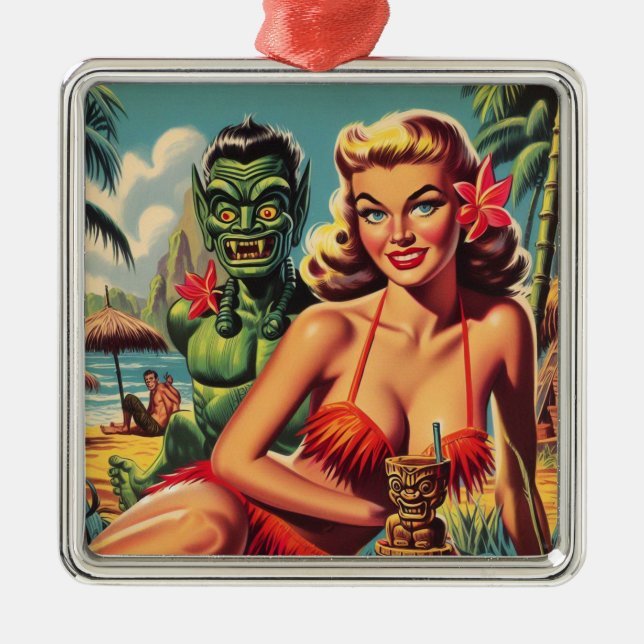 Vintage Tiki Pin Up Metal Ornament (Front)