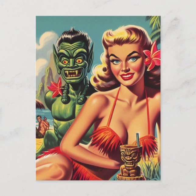 Vintage Tiki Pin Up Postcard (Front)