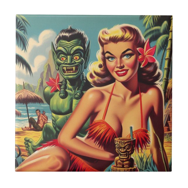 Vintage Tiki Pin Up Tile (Front)