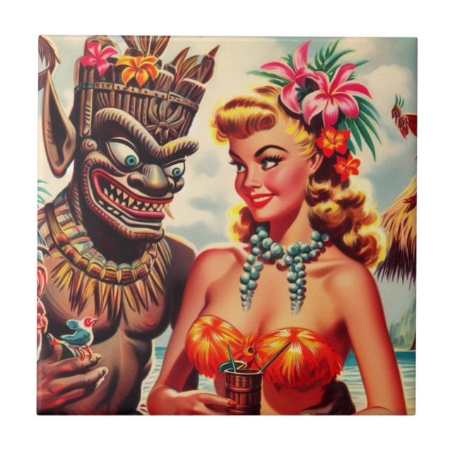 Vintage Tiki Pin-up Tile (Front)