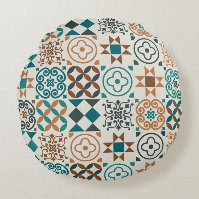 vintage tile pattern. Vintage illustration Round Pillow (Front)