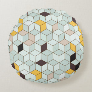 Vintage tiles background designed from geometric s round pillow
