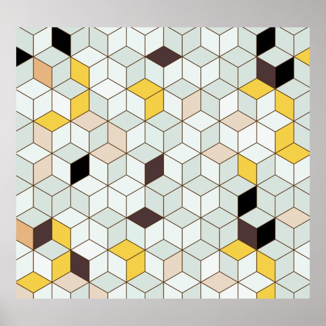 Vintage tiles, geometric black white pattern. poster (Front)