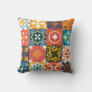 Vintage tiles Vintage background. Traditional geom Throw Pillow