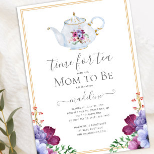 Vintage Time For Tea Floral Baby Shower Invitation