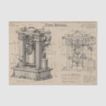 Vintage Time Machine Blueprint Tissue Paper<br><div class="desc">Antique-style time machine drawing with detailed mechanical sketches printed on an aged parchment background. Soft sepia tones,  fine engineering lines,  and old paper textures create a classic vintage science look.</div>