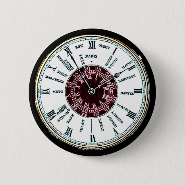 Vintage time zone watch 2 inch round button (Front)
