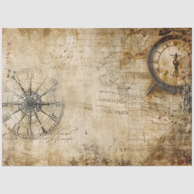 Vintage Timekeeper Collage Pattern Tissue Paper (Front)