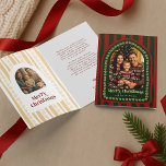Vintage Timeless Christmas Red Green Two Photos Holiday Card<br><div class="desc">Send holiday wishes to friends and family with this elegant hand drawn holiday card with photos. Featuring a vintage green & red colour scheme with hand drawn stripe pattern background and arch photo frames, paired with retro font which reads 'Merry Christmas' and 'With Love' with customizable note on the inside....</div>
