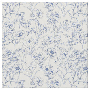 Vintage Timeless Elegance Blue Floral Pattern Fabric
