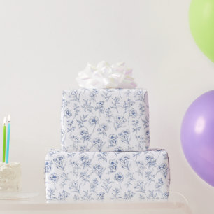 Vintage Timeless Elegance Blue Floral Pattern Wrapping Paper