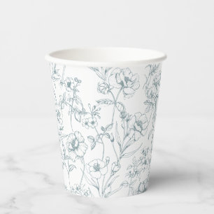 Vintage Timeless Floral Blue Baby Shower Paper Cups
