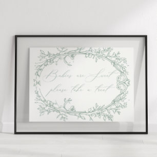 Vintage Timeless Floral Green Baby Shower Favour Poster