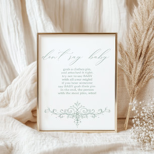 Vintage Timeless Floral Green Baby Shower Game Poster