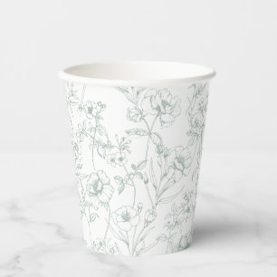 Vintage Timeless Floral Green Baby Shower Paper Cups