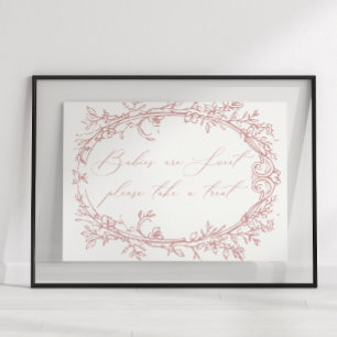 Vintage Timeless Floral Pink Baby Shower Favour Poster