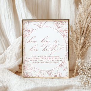 Vintage Timeless Floral Pink Baby Shower Game Poster