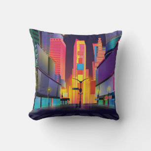 Vintage Times Square New York Throw Pillow