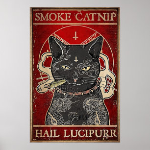 Vintage Tin Sign Smoke Catnip, Retro Metal