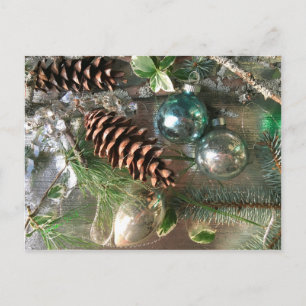 Vintage TINSEL and Christmas ornaments POSTCARD