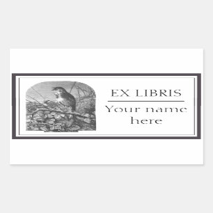 Vintage tiny bird etching bookplate sticker