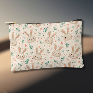 Vintage Tiny Bunny Faces with Roses Pattern Accessory Pouch