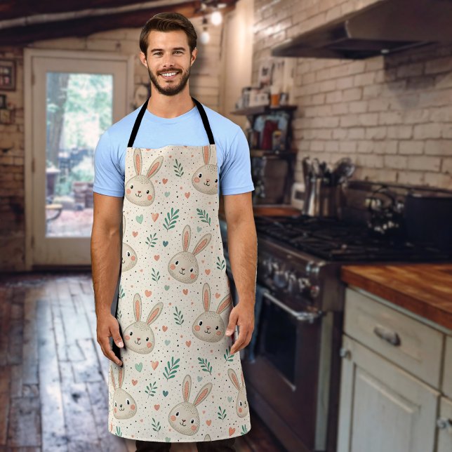 Vintage Tiny Bunny Faces with Roses Pattern Apron (Creator Uploaded)