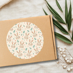 Vintage Tiny Bunny Faces with Roses Pattern Classic Round Sticker