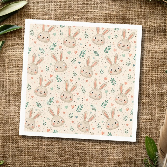 Vintage Tiny Bunny Faces with Roses Pattern Napkin (Creator Uploaded)