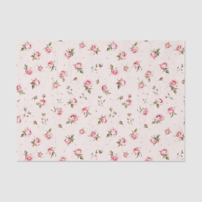 Vintage Tiny Pink Roses Pattern Tissue Paper (Front)