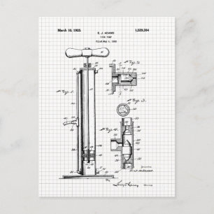Vintage Tire Pump Patent Illustration Postcard