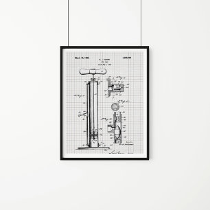Vintage Tire Pump Patent Illustration Poster