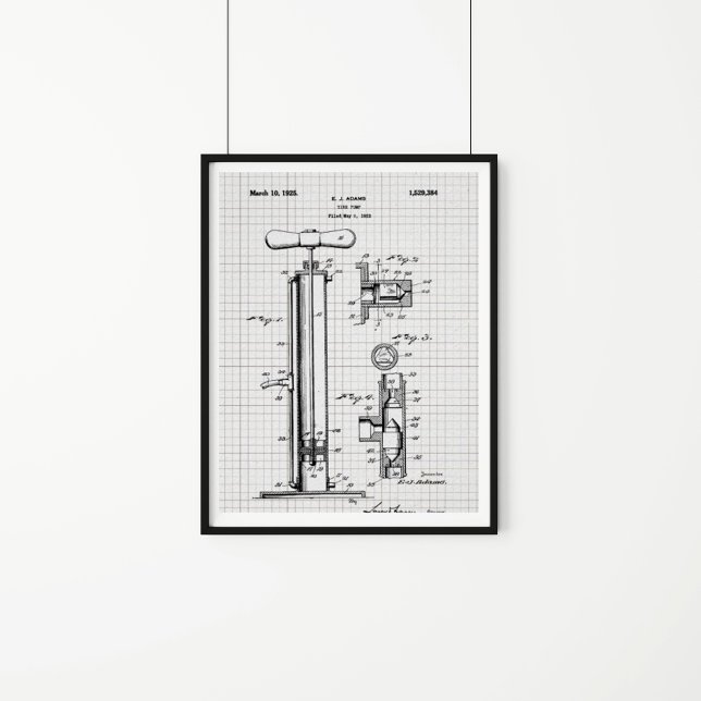 Vintage Tire Pump Patent Illustration  Poster (Creator Uploaded)