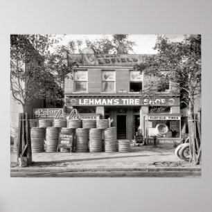 Vintage Tire Shop Photo, Mechanic, Custom Poster