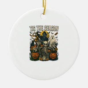 Vintage Tis Season Halloween Skeleton Retro Ceramic Ornament