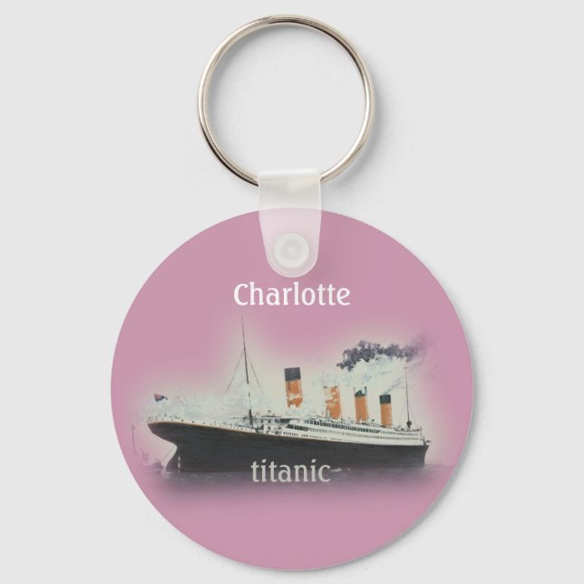 Vintage Titanic Ocean Liner Girl Pink Name Ship Keychain (Front)